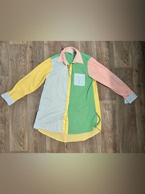 True Destinations Colorblock Striped Button-Up Shirt/Coverup